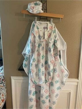 Fred Bear 90’s Vintage Infant Onesie Sack Outfit, Blanket, and Matching Hat!